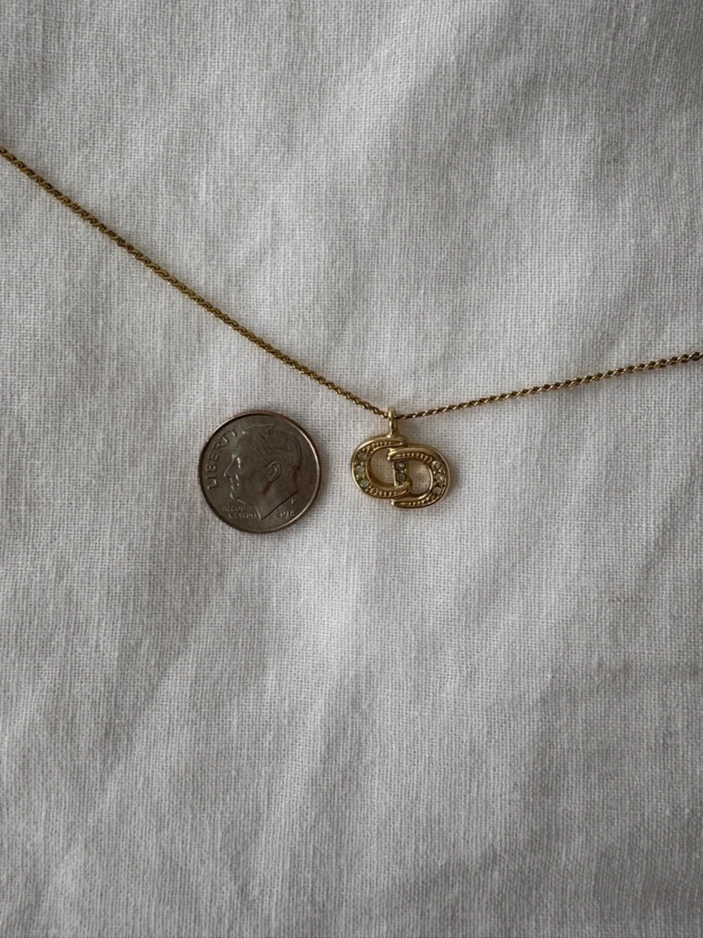 Authentic Christian Dior Gold Tone Rhinestone Chain Pendant Necklace - Picture 8 of 9